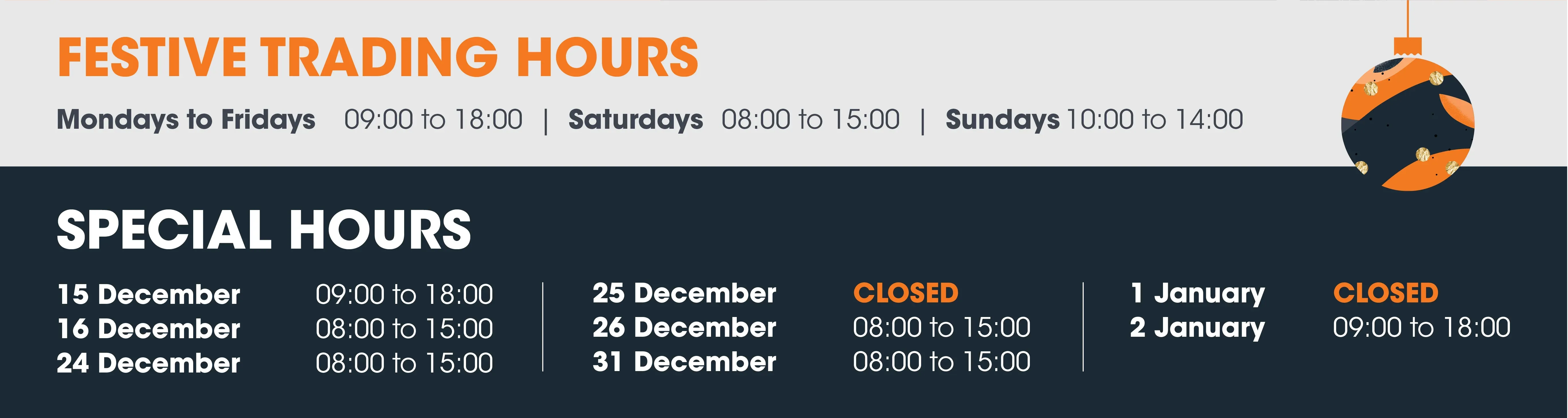 Festive Season Trading Hours